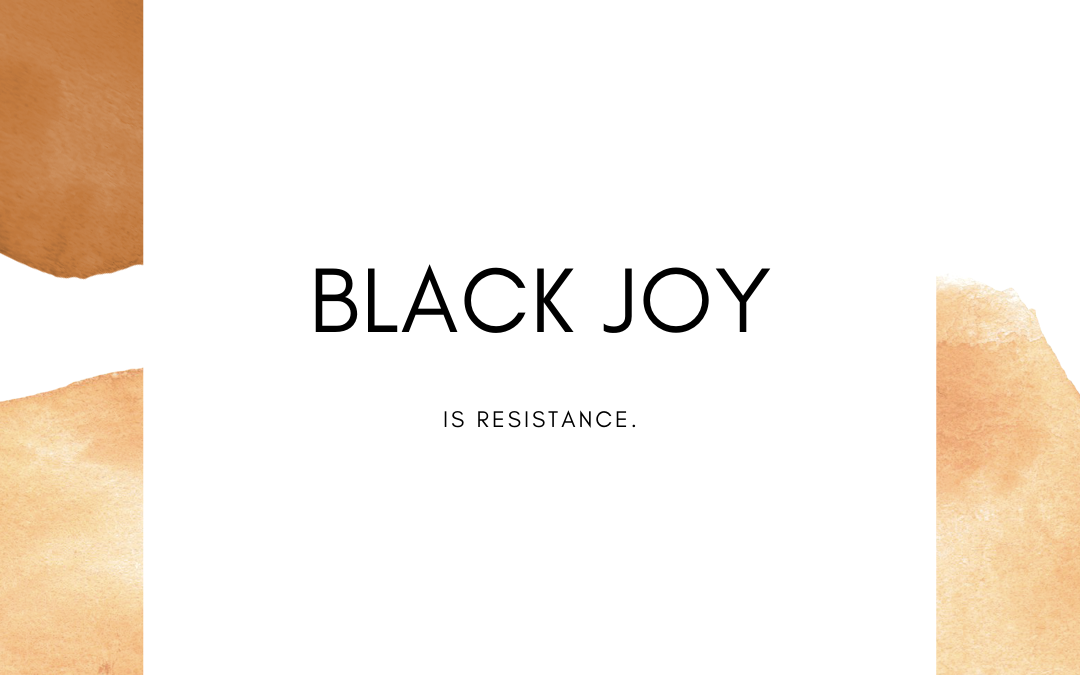 A banner surrounded by a brown watercolour border, reading 'Black Joy is Resistance'